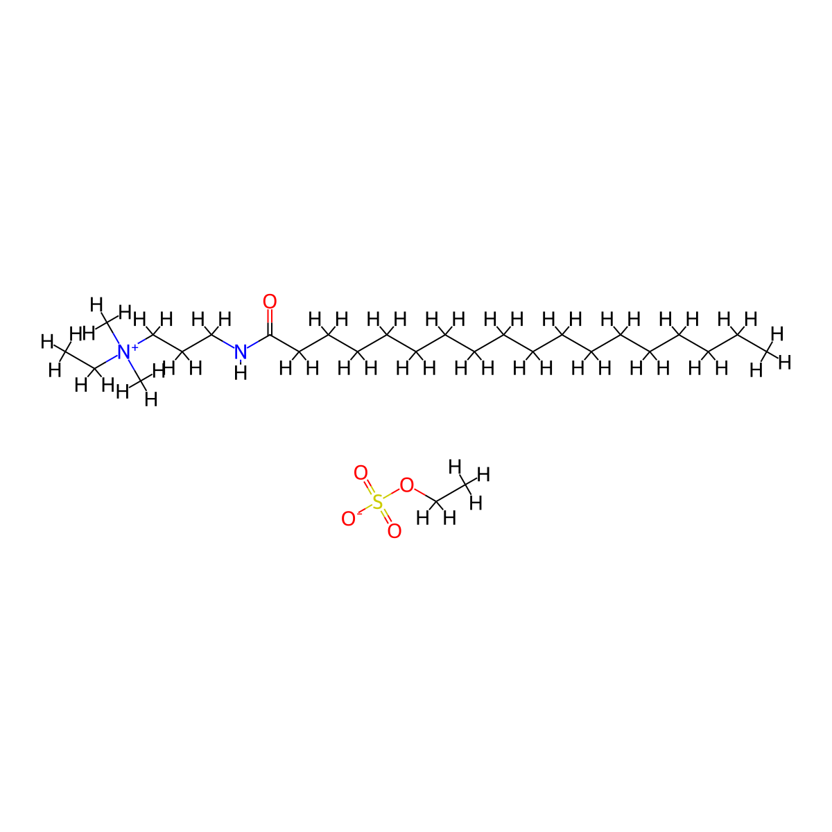 Stearamidopropyl ethyldimonium ethosulfate molecular structure, CAS 67846-16-6