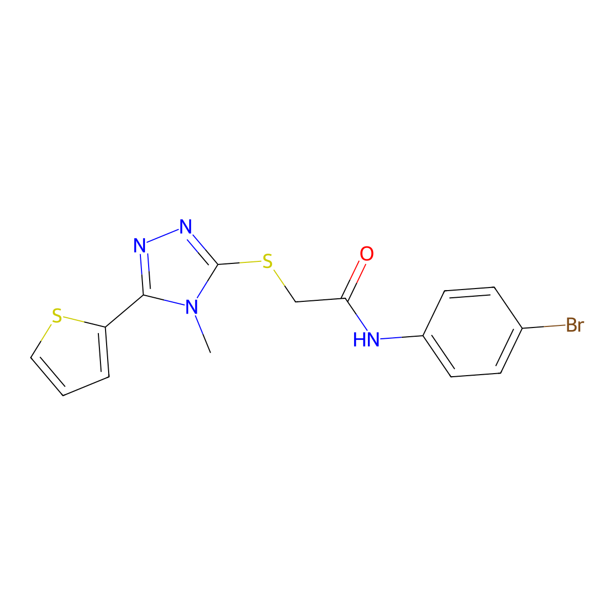 N-(4-bromophenyl)-2-(4-methyl-5-(2-thienyl)(1,2,4-triazol-3-ylthio))acetamide molecular structure, CAS 678535-49-4