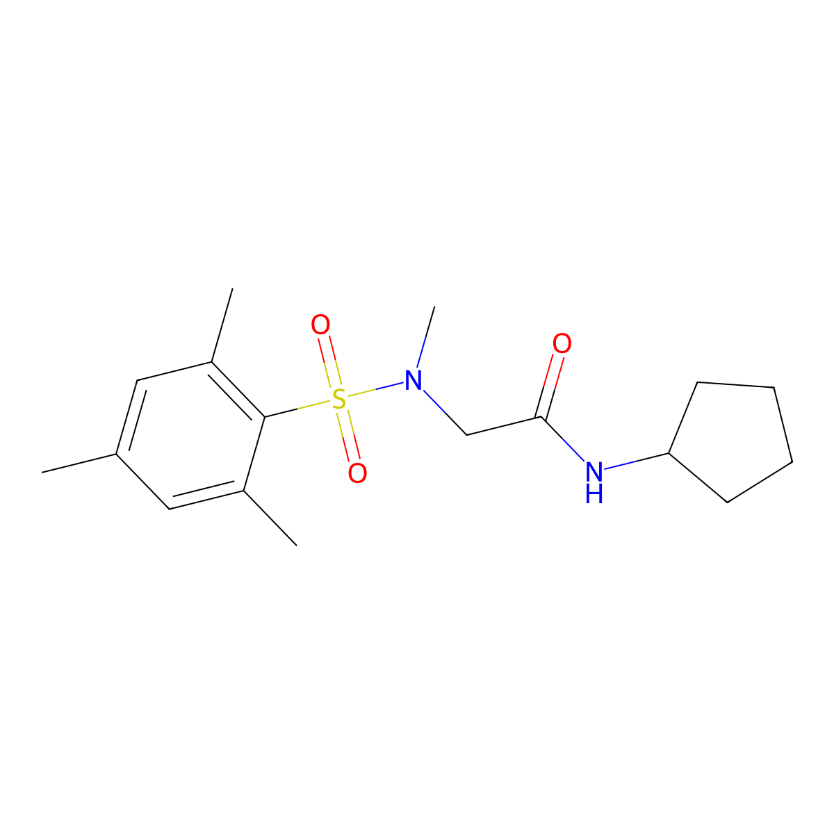 N-cyclopentyl-2-[methyl-(2,4,6-trimethylphenyl)sulfonylamino]acetamide molecular structure, CAS 678536-11-3