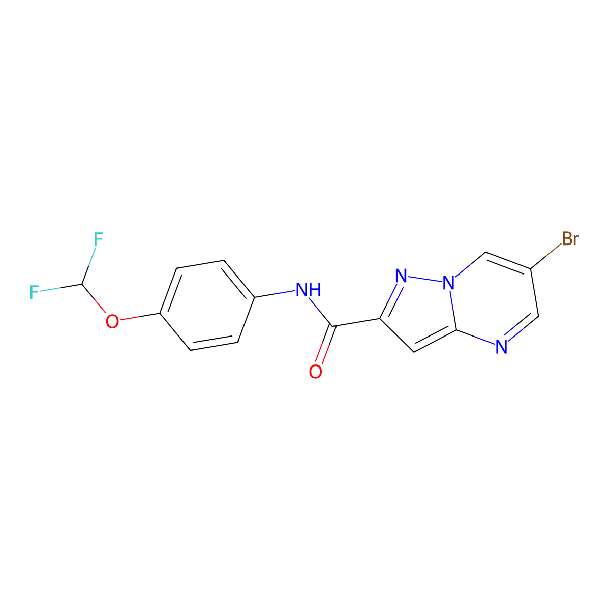 6-bromo-N-[4-(difluoromethoxy)phenyl]pyrazolo[1,5-a]pyrimidine-2-carboxamide molecular structure, CAS 678536-15-7