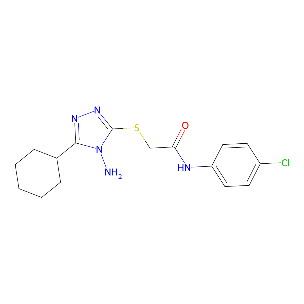 2-((4-amino-5-cyclohexyl-4H-1,2,4-triazol-3-yl)thio)-N-(4-chlorophenyl)acetamide molecular structure, CAS 678541-31-6