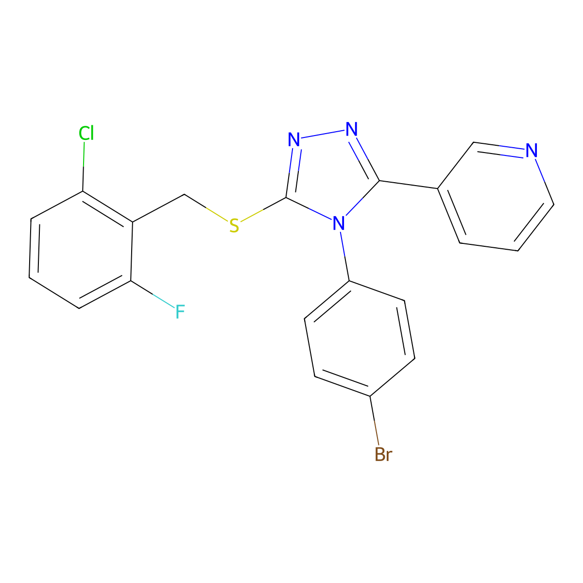 3-(4-(4-BR-PH)-5-((2-Chloro-6-fluorobenzyl)thio)-4H-1,2,4-triazol-3-YL)pyridine molecular structure, CAS 678541-90-7