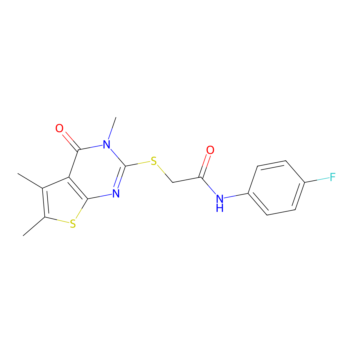 N-(4-fluorophenyl)-2-((3,5,6-trimethyl-4-oxo-3,4-dihydrothieno[2,3-d]pyrimidin-2-yl)thio)acetamide molecular structure, CAS 678542-96-6