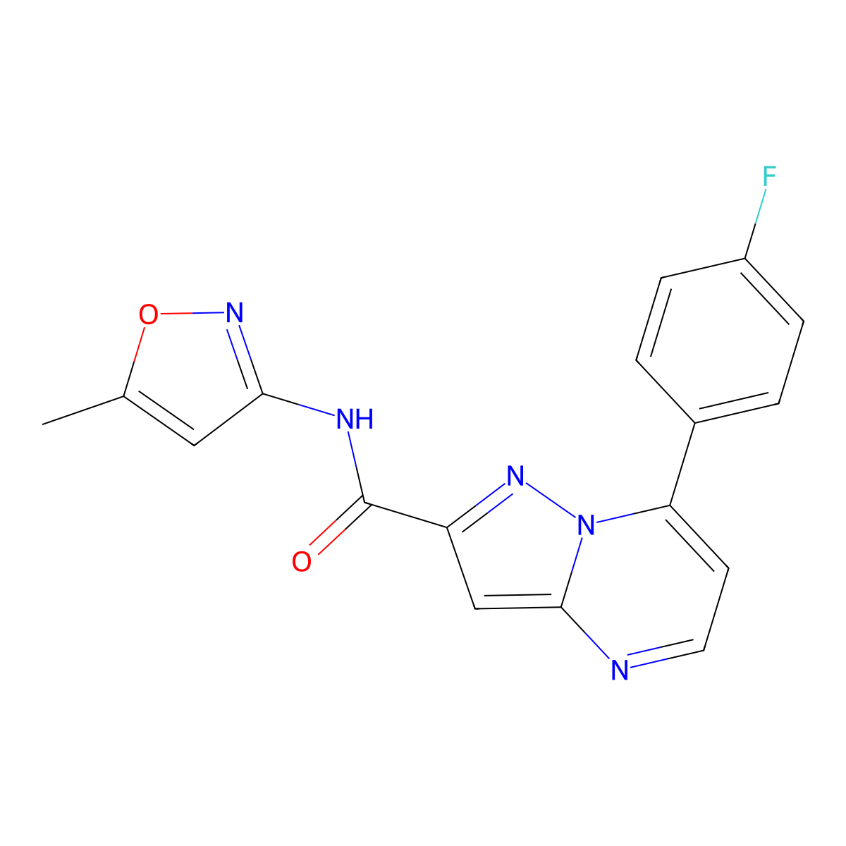 7-(4-fluorophenyl)-N-(5-methyl-1,2-oxazol-3-yl)pyrazolo[1,5-a]pyrimidine-2-carboxamide molecular structure, CAS 678543-12-9