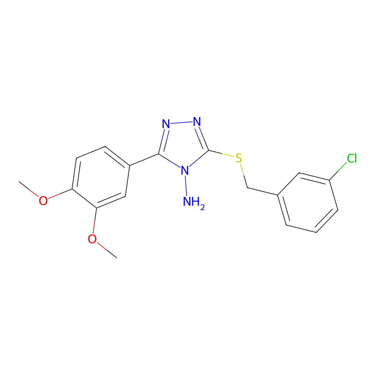 3-[(3-chlorobenzyl)sulfanyl]-5-(3,4-dimethoxyphenyl)-4H-1,2,4-triazol-4-amine molecular structure, CAS 678543-92-5