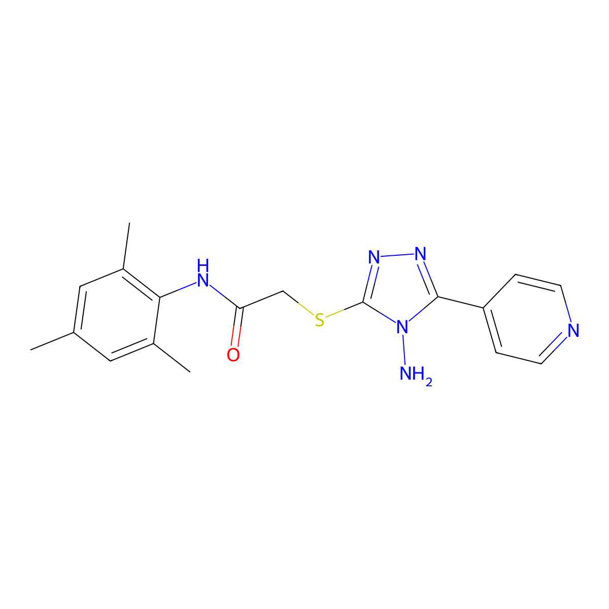 2-((4-amino-5-(pyridin-4-yl)-4H-1,2,4-triazol-3-yl)thio)-N-mesitylacetamide molecular structure, CAS 678544-78-0