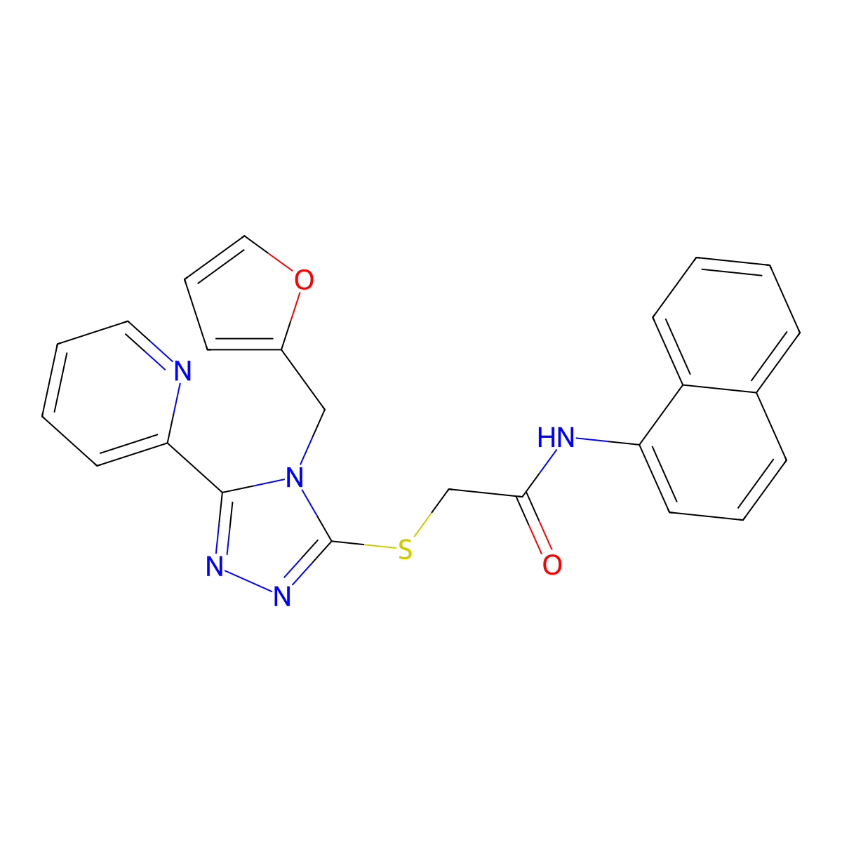 2-{[4-(furan-2-ylmethyl)-5-(pyridin-2-yl)-4H-1,2,4-triazol-3-yl]sulfanyl}-N-(naphthalen-1-yl)acetamide molecular structure, CAS 678544-86-0