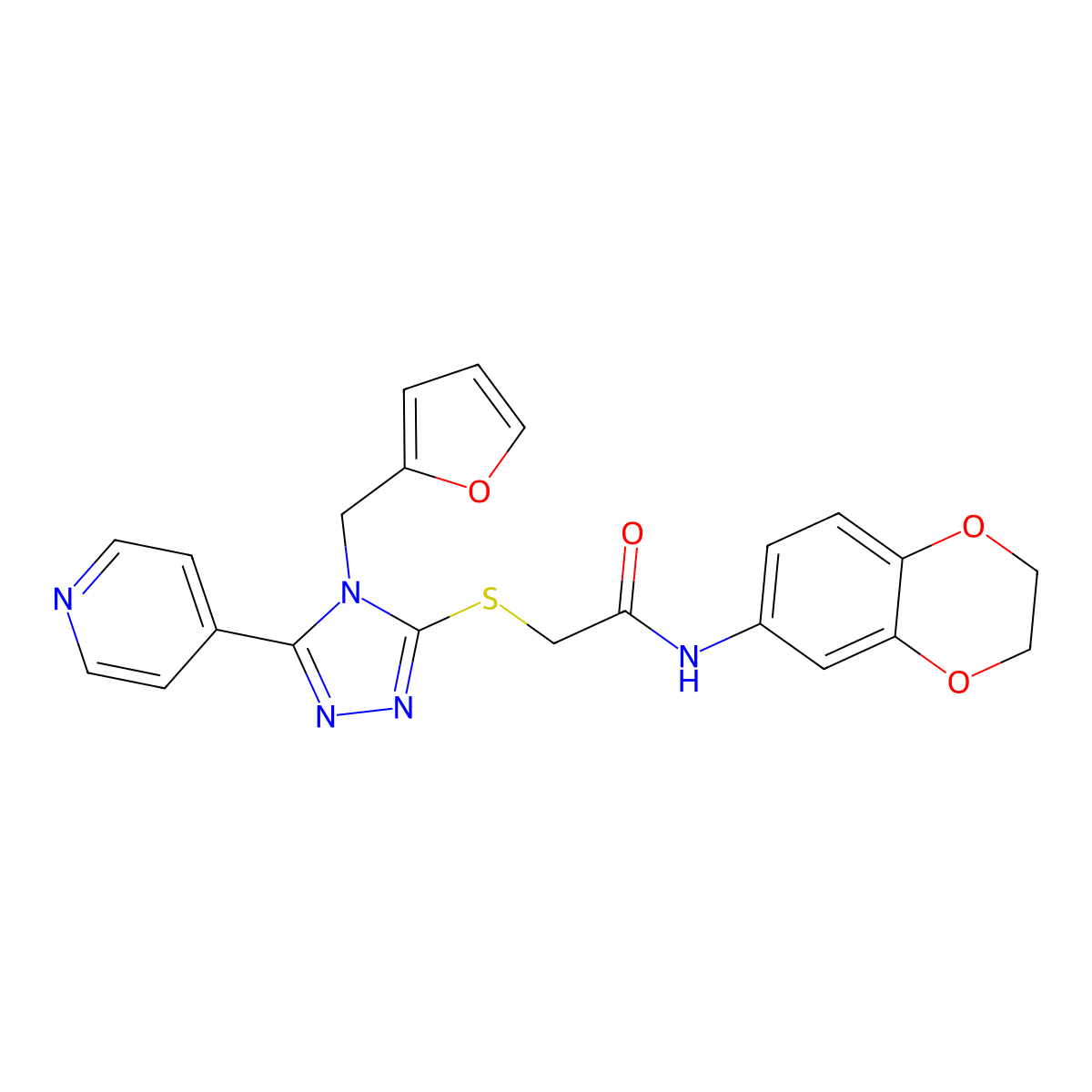N-(2,3-dihydro-1,4-benzodioxin-6-yl)-2-{[4-(furan-2-ylmethyl)-5-(pyridin-4-yl)-4H-1,2,4-triazol-3-yl]sulfanyl}acetamide molecular structure, CAS 678545-65-8