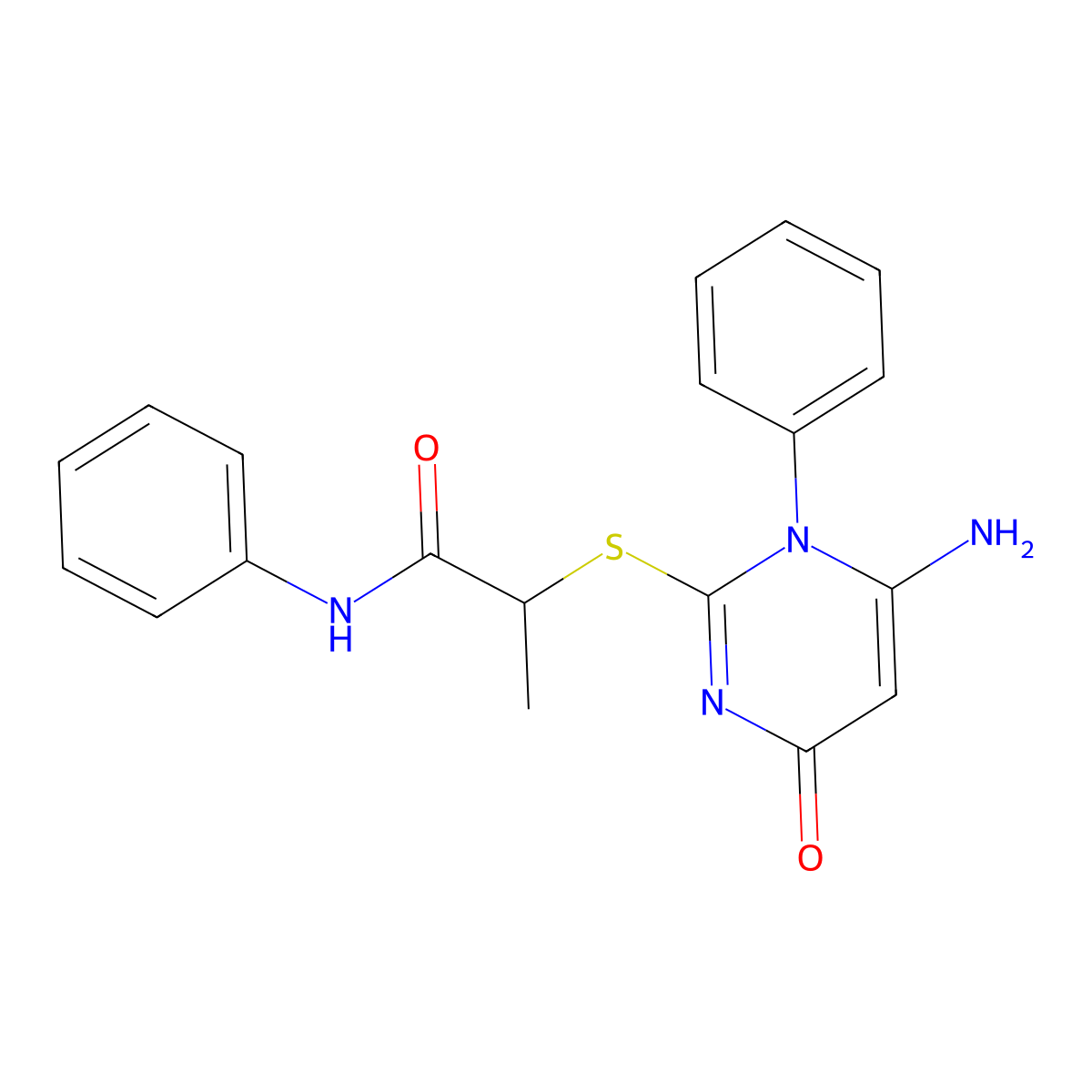 2-(6-amino-4-oxo-1-phenylpyrimidin-2-yl)sulfanyl-N-phenylpropanamide molecular structure, CAS 678546-19-5