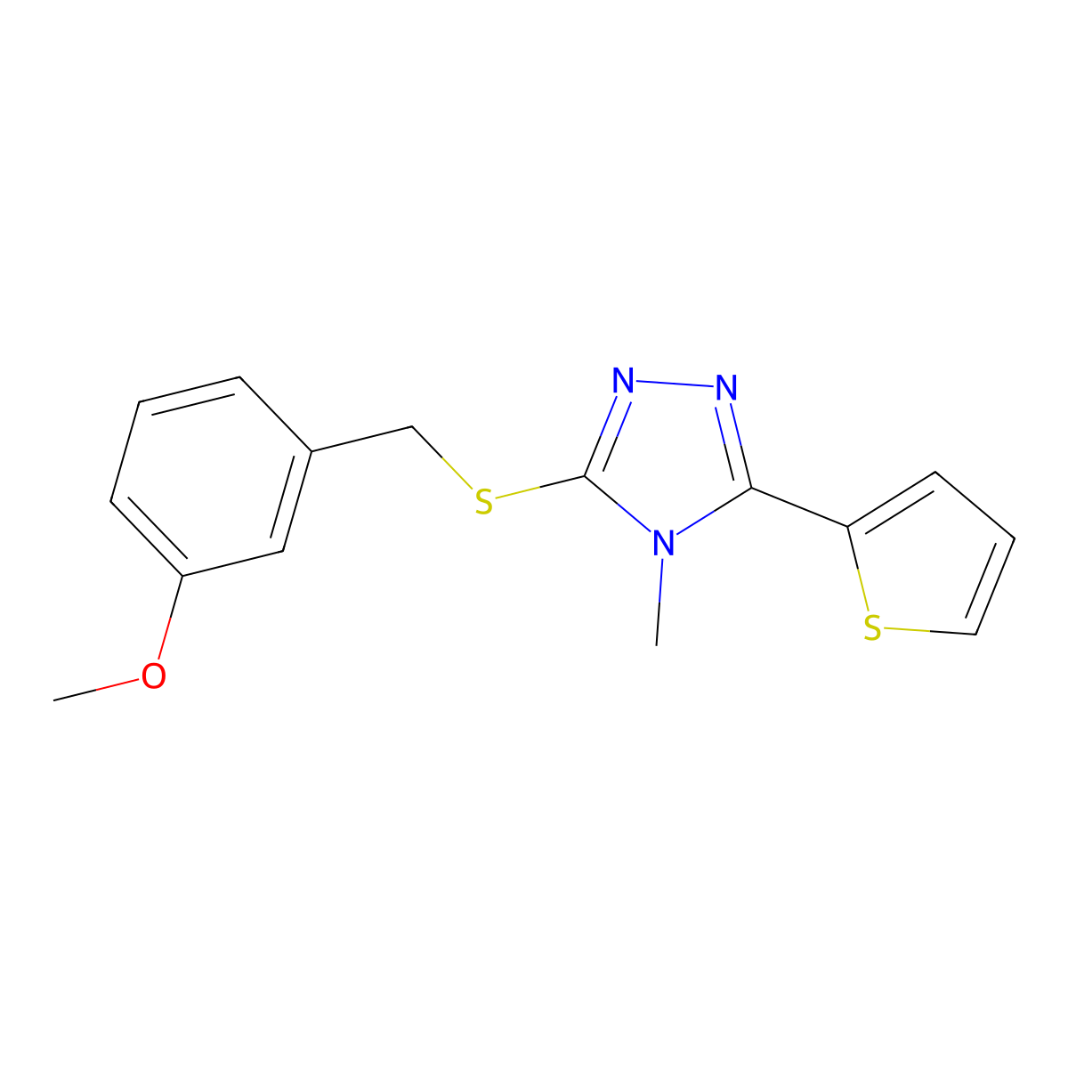3-{[(3-methoxyphenyl)methyl]sulfanyl}-4-methyl-5-(thiophen-2-yl)-4H-1,2,4-triazole molecular structure, CAS 678546-61-7