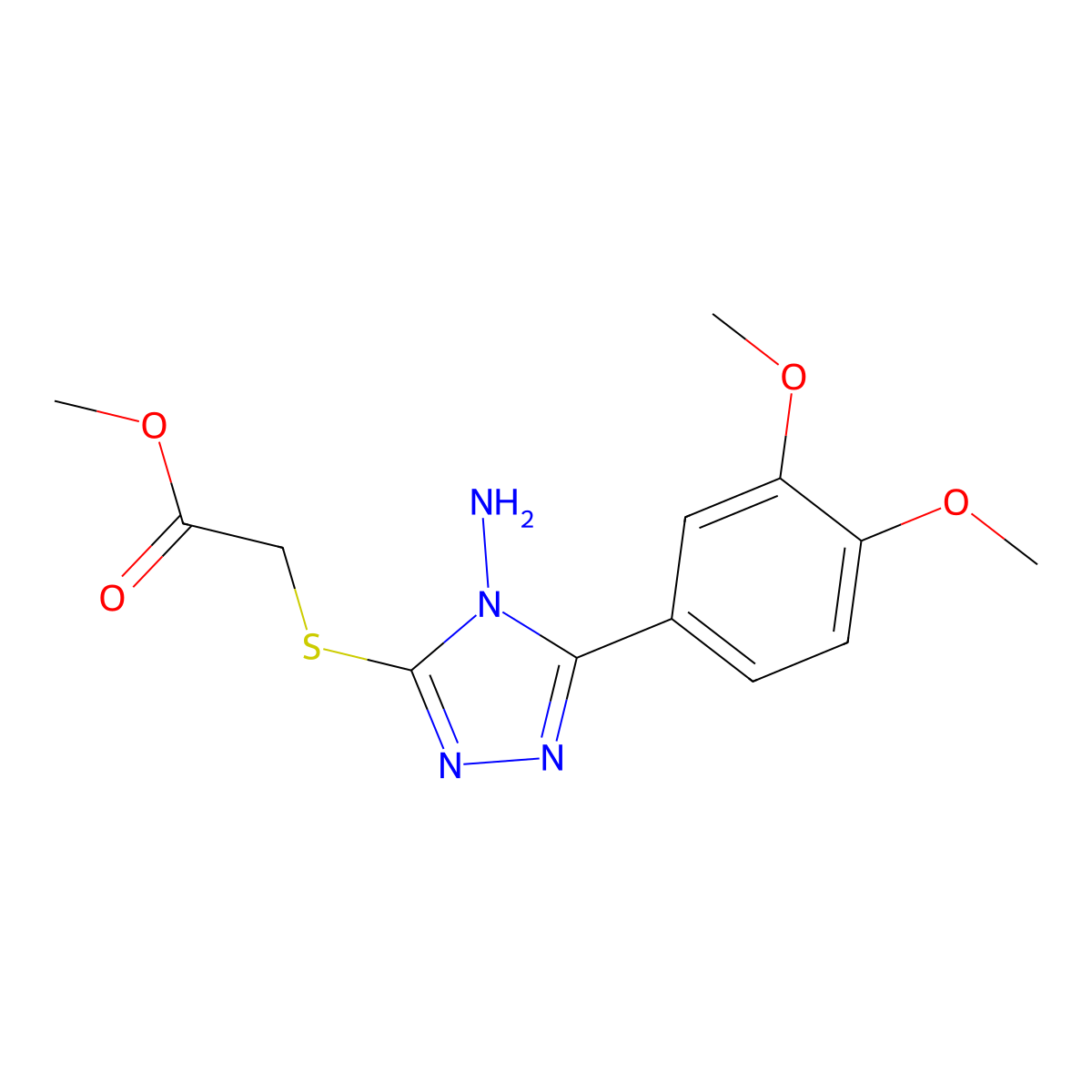 Methyl 2-[4-amino-5-(3,4-dimethoxyphenyl)-1,2,4-triazol-3-ylthio]acetate molecular structure, CAS 678546-78-6