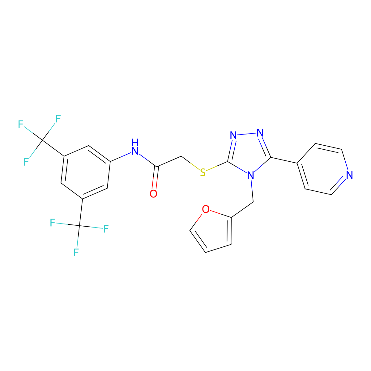 N-[3,5-bis(trifluoromethyl)phenyl]-2-{[4-(furan-2-ylmethyl)-5-(pyridin-4-yl)-4H-1,2,4-triazol-3-yl]sulfanyl}acetamide molecular structure, CAS 678546-80-0