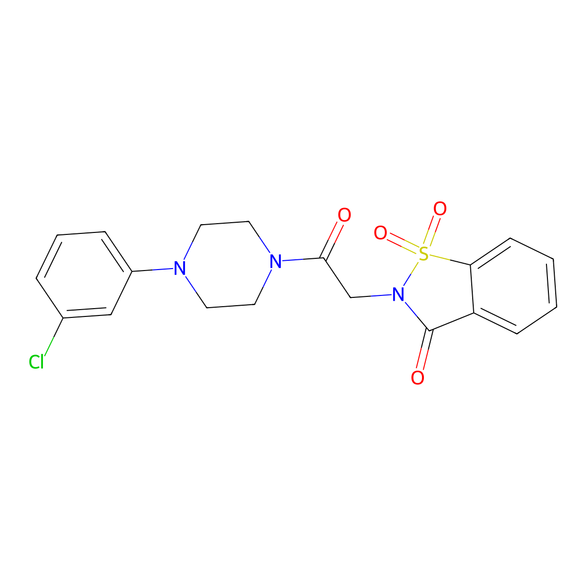 2-(2-(4-(3-chlorophenyl)piperazin-1-yl)-2-oxoethyl)benzo[d]isothiazol-3(2H)-one 1,1-dioxide molecular structure, CAS 678546-99-1