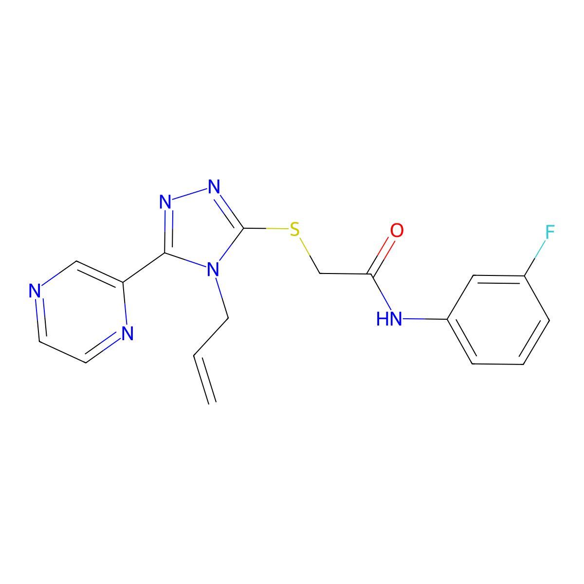 N-(3-fluorophenyl)-2-{[4-(prop-2-en-1-yl)-5-(pyrazin-2-yl)-4H-1,2,4-triazol-3-yl]sulfanyl}acetamide molecular structure, CAS 678547-86-9