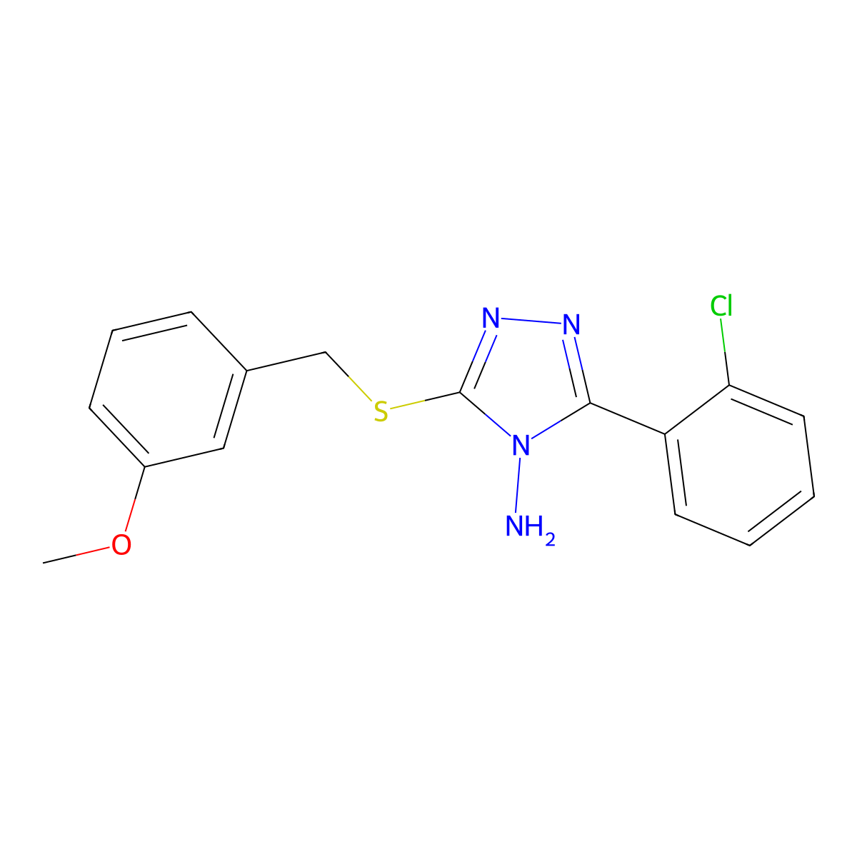 3-(2-Chlorophenyl)-5-[(3-methoxyphenyl)methylthio]-1,2,4-triazole-4-ylamine molecular structure, CAS 678548-51-1