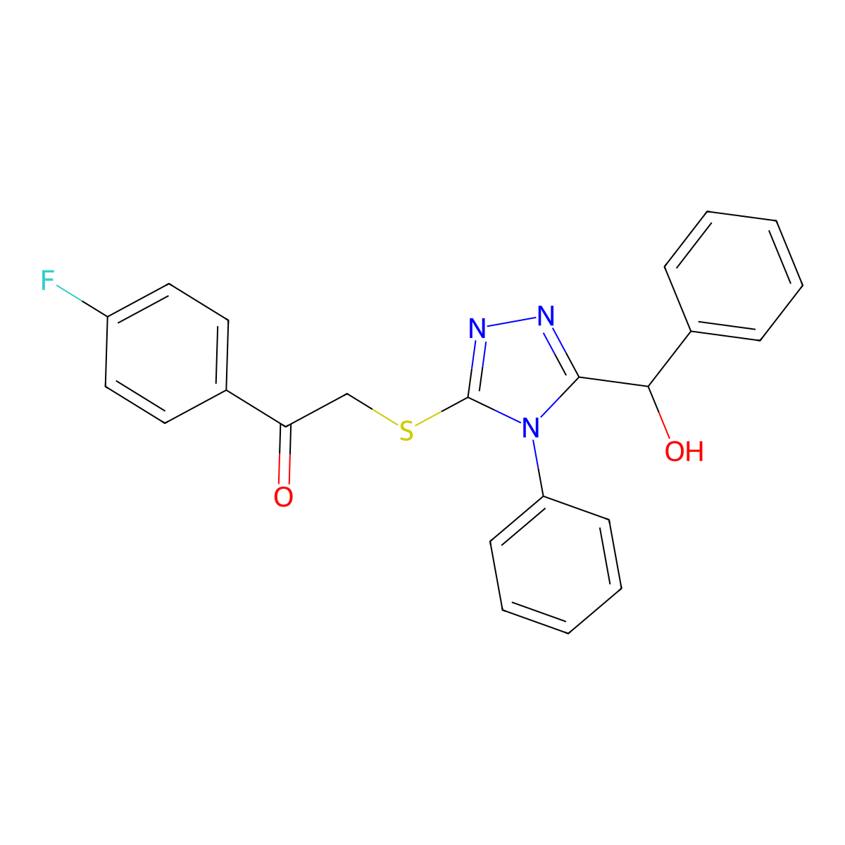 1-(4-fluorophenyl)-2-({5-[hydroxy(phenyl)methyl]-4-phenyl-4H-1,2,4-triazol-3-yl}sulfanyl)ethanone molecular structure, CAS 678550-42-0