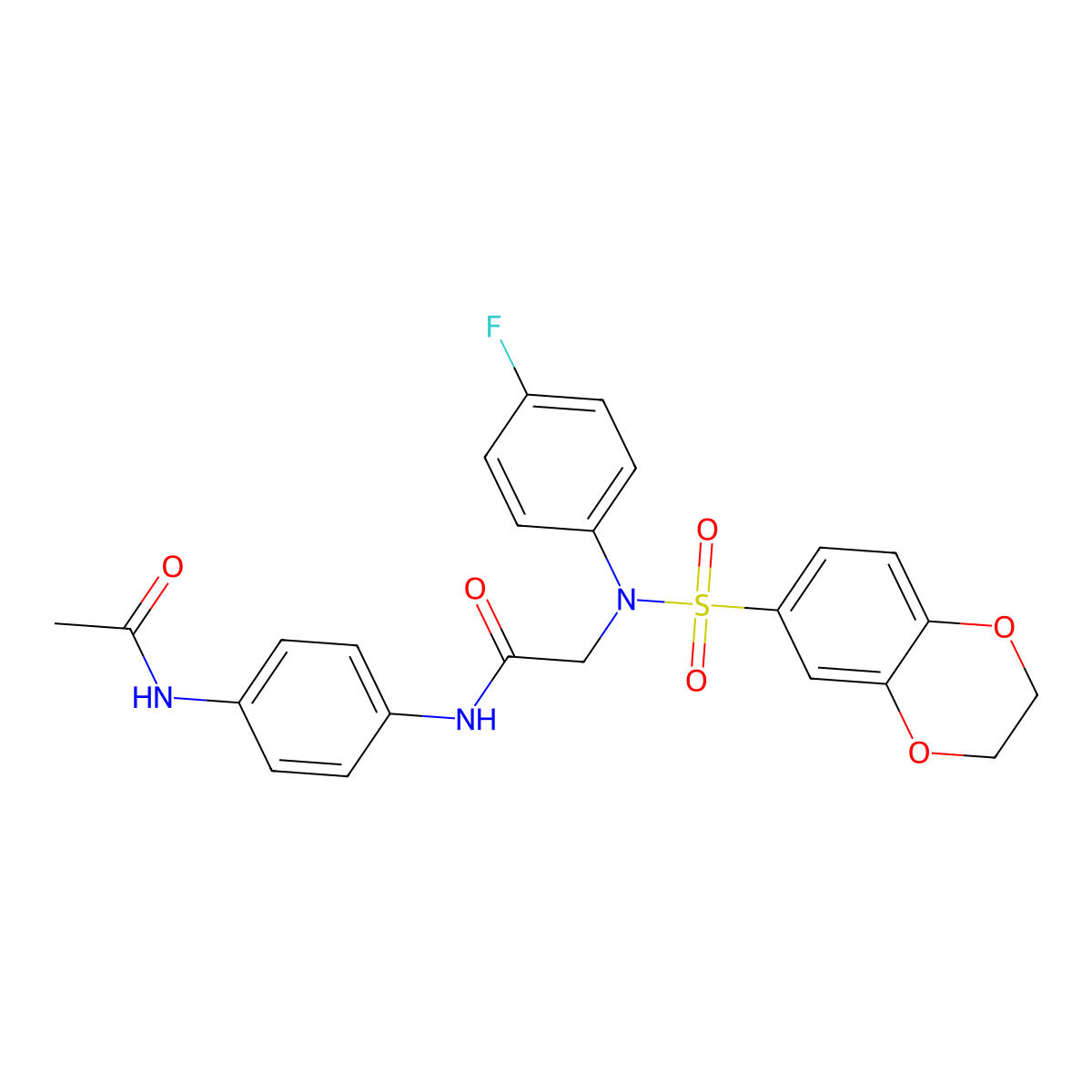 N-(4-acetamidophenyl)-2-[N-(2,3-dihydro-1,4-benzodioxin-6-ylsulfonyl)-4-fluoroanilino]acetamide molecular structure, CAS 678554-08-0