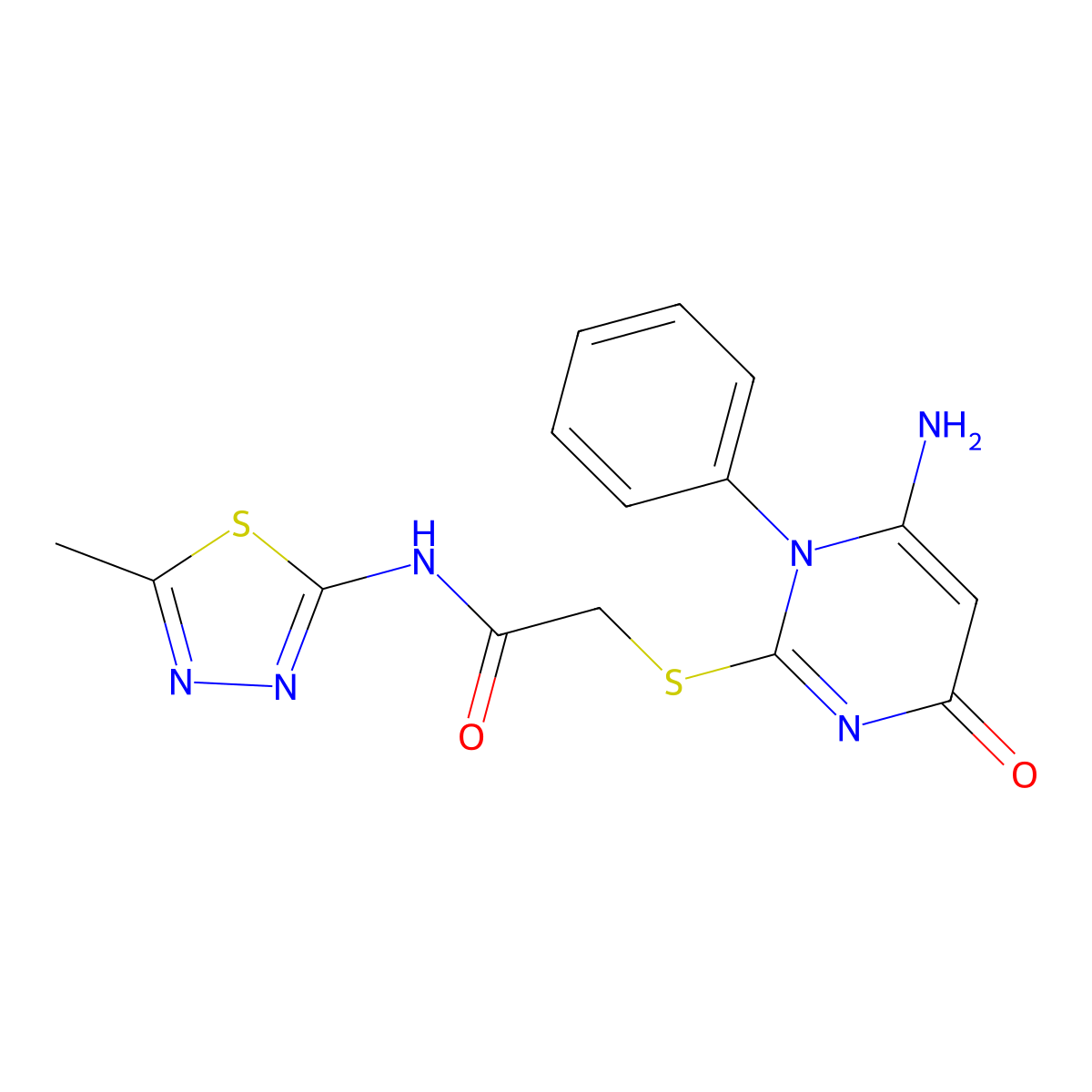 2-(6-amino-4-oxo-1-phenylpyrimidin-2-yl)sulfanyl-N-(5-methyl-1,3,4-thiadiazol-2-yl)acetamide molecular structure, CAS 678555-36-7