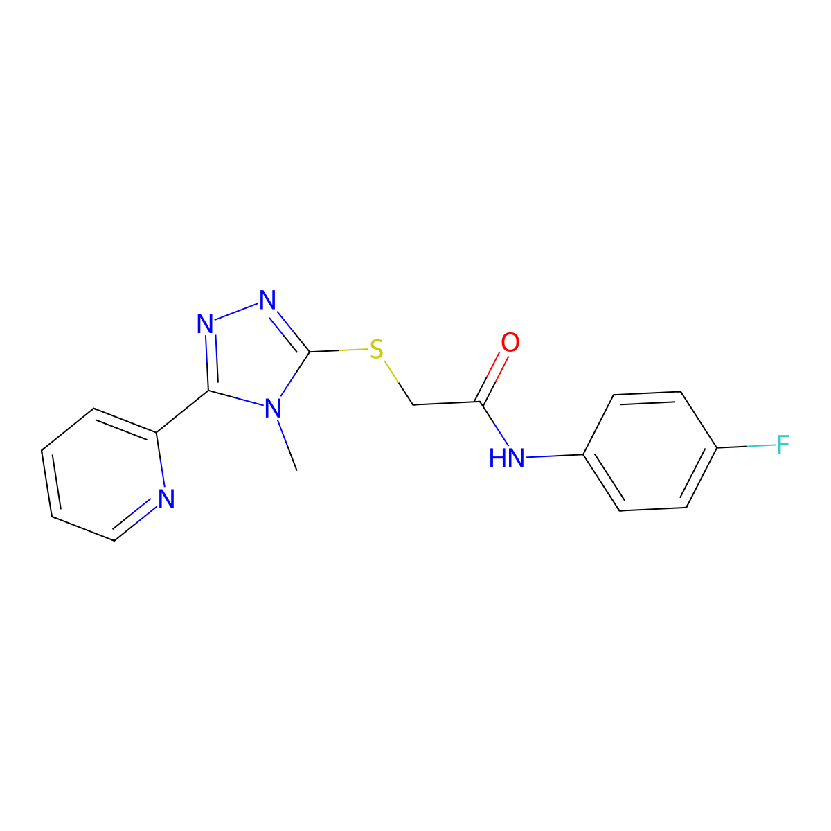 N-(4-fluorophenyl)-2-{[4-methyl-5-(pyridin-2-yl)-4H-1,2,4-triazol-3-yl]sulfanyl}acetamide molecular structure, CAS 678555-92-5