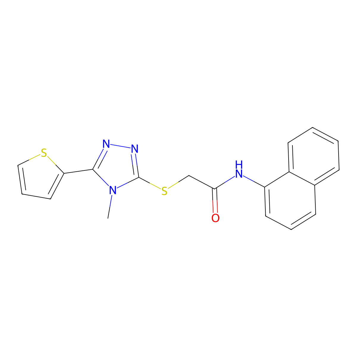 2-{[4-methyl-5-(thiophen-2-yl)-4H-1,2,4-triazol-3-yl]sulfanyl}-N-(naphthalen-1-yl)acetamide molecular structure, CAS 678556-33-7
