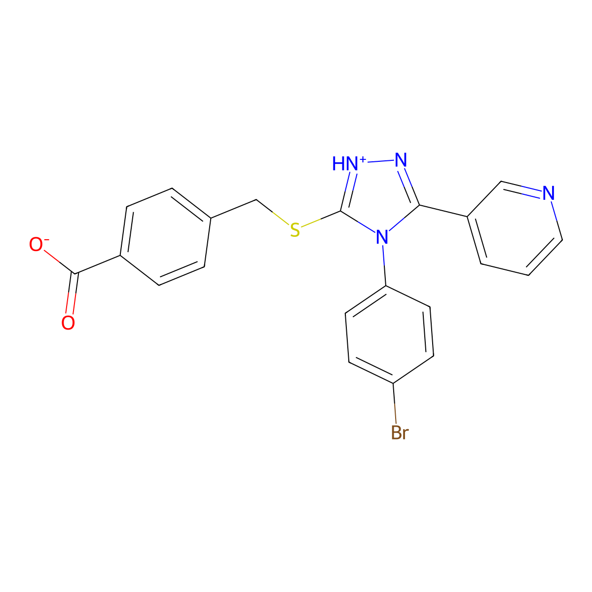 4-(((4-(4-BR-PH)-5-(3-Pyridinyl)-4H-1,2,4-triazol-3-YL)thio)methyl)benzoic acid molecular structure, CAS 678558-55-9