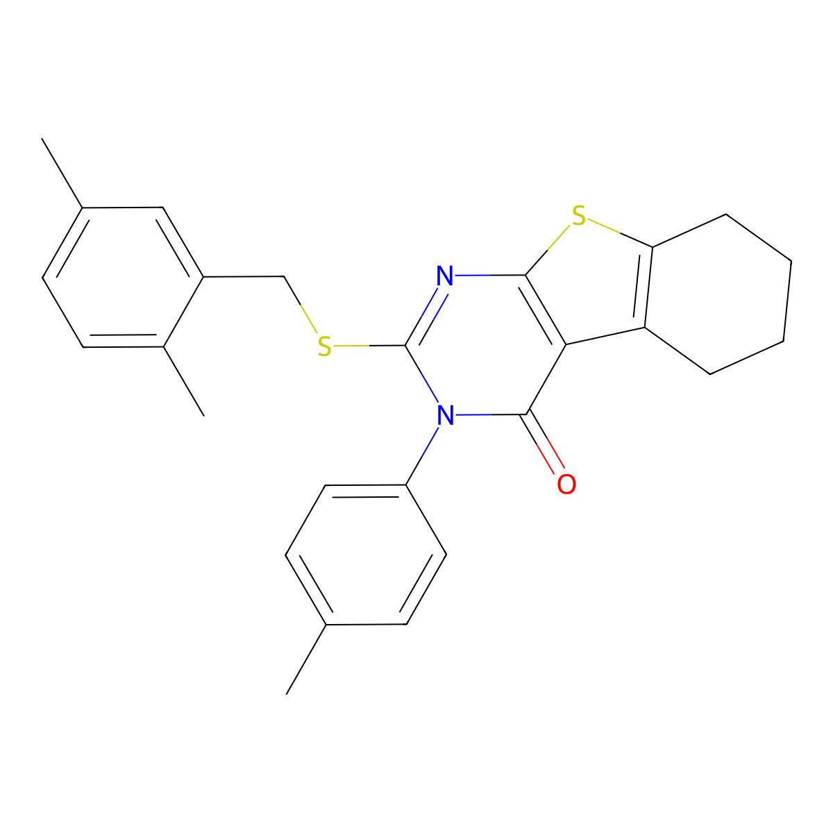 2-[(2,5-dimethylbenzyl)sulfanyl]-3-(4-methylphenyl)-5,6,7,8-tetrahydro[1]benzothieno[2,3-d]pyrimidin-4(3H)-one molecular structure, CAS 678560-87-7