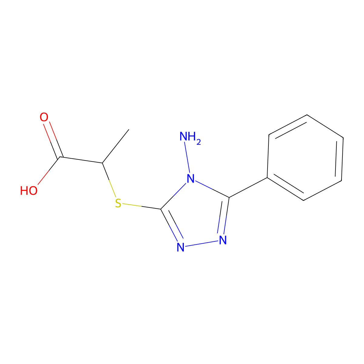 2-(4-Amino-5-phenyl-1,2,4-triazol-3-ylthio)propanoic acid molecular structure, CAS 678561-33-6