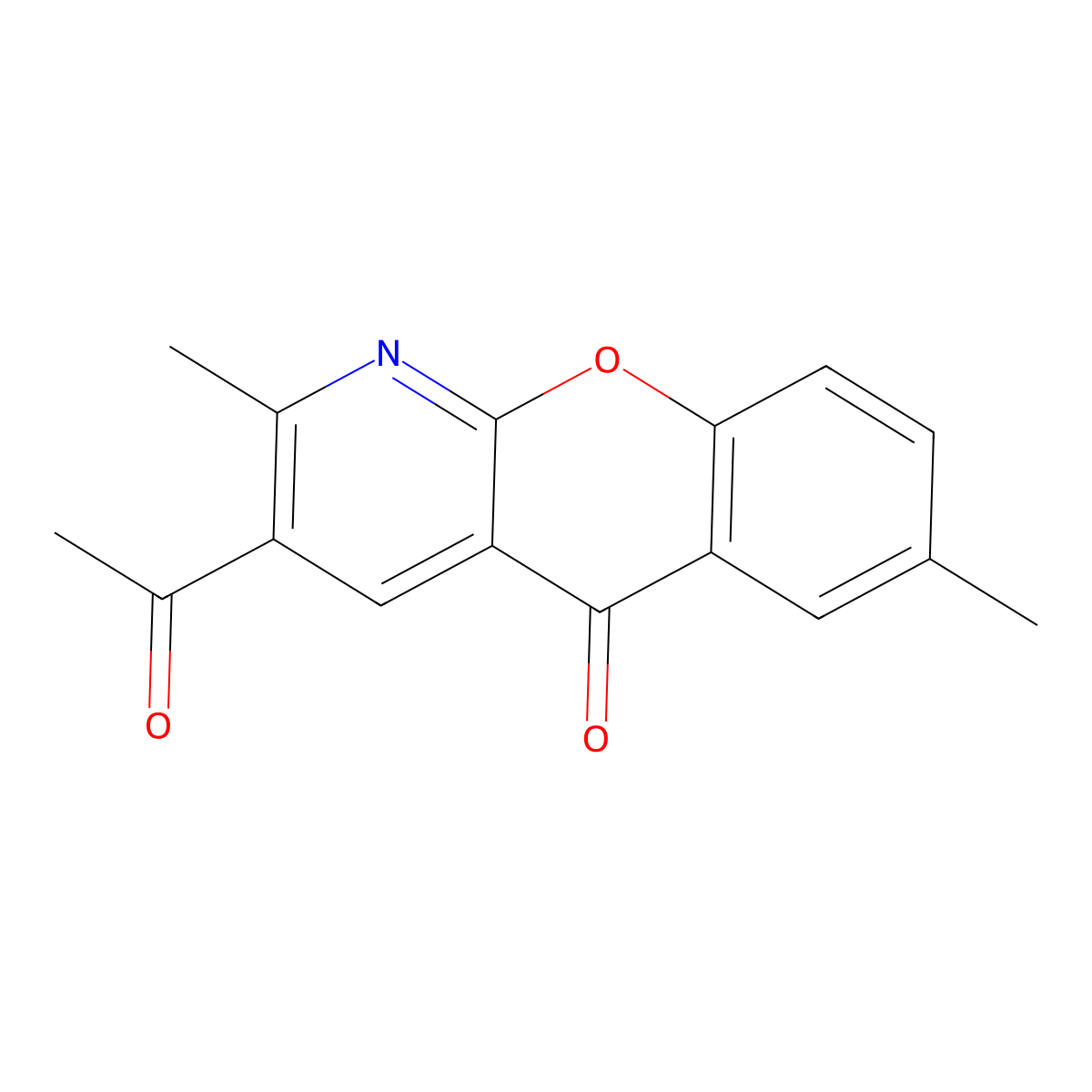 5H-(1)Benzopyrano(2,3-b)pyridin-5-one, 3-acetyl-2,7-dimethyl- molecular structure, CAS 67867-48-5