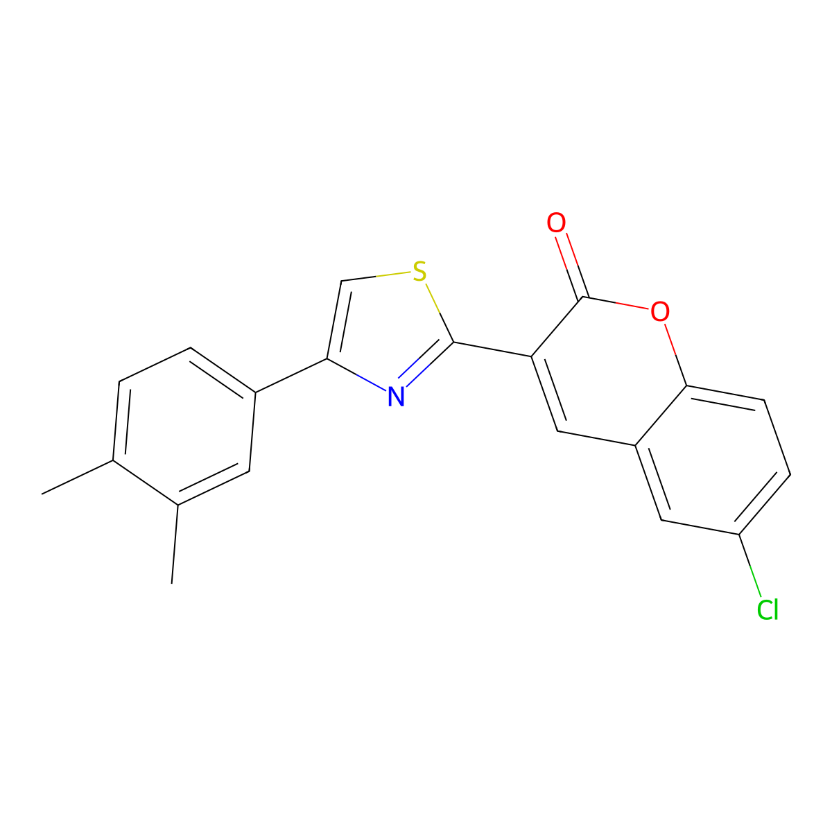 6-Chloro-3-[4-(3,4-dimethylphenyl)-1,3-thiazol-2-yl]chromen-2-one molecular structure, CAS 6787-41-3