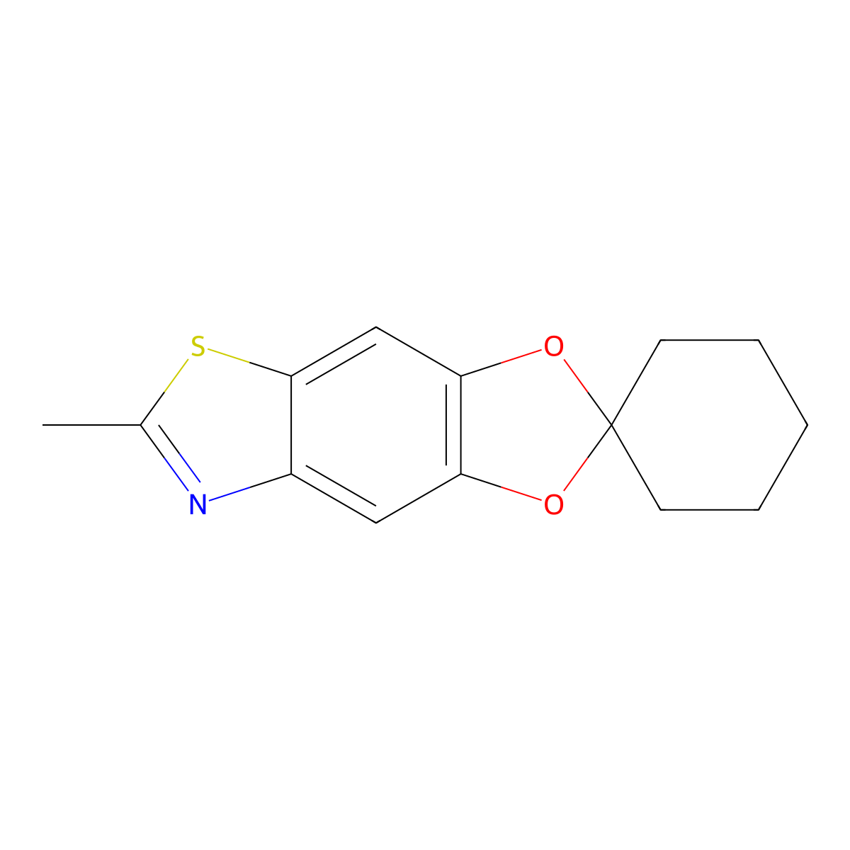 6'-Methylspiro(cyclohexane-1,2'-(1,3)dioxolo(4,5-f)benzothiazole) molecular structure, CAS 67874-24-2