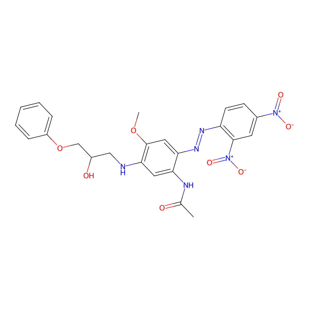 Acetamide, N-(2-(2-(2,4-dinitrophenyl)diazenyl)-5-((2-hydroxy-3-phenoxypropyl)amino)-4-methoxyphenyl)- molecular structure, CAS 67874-70-8
