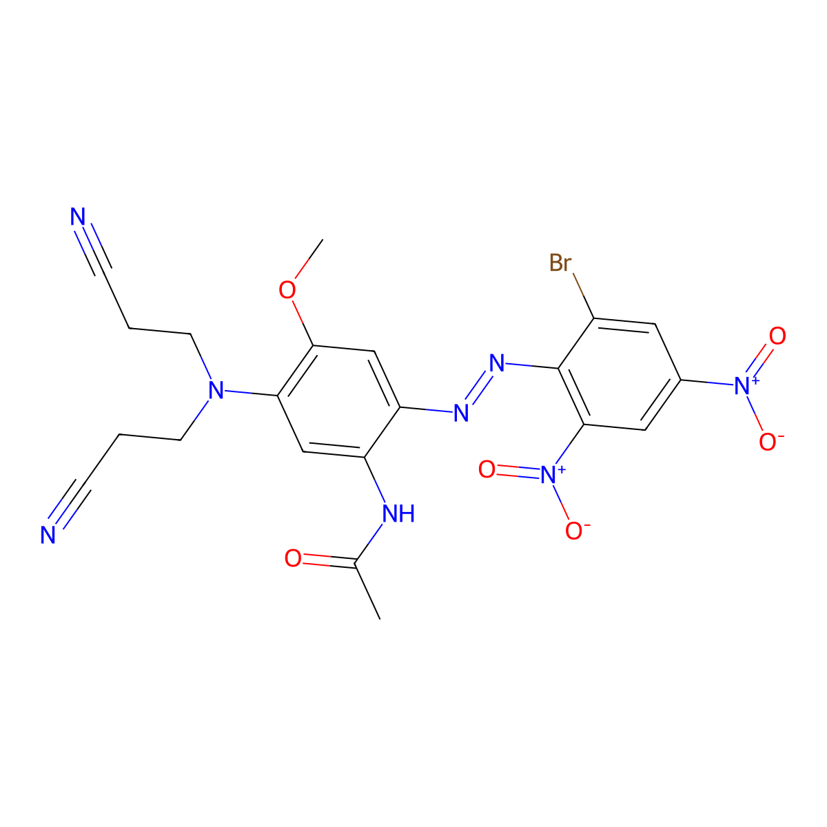 N-[5-[Bis(2-cyanoethyl)amino]-2-[2-(2-bromo-4,6-dinitrophenyl)diazenyl]-4-methoxyphenyl]acetamide molecular structure, CAS 67875-05-2