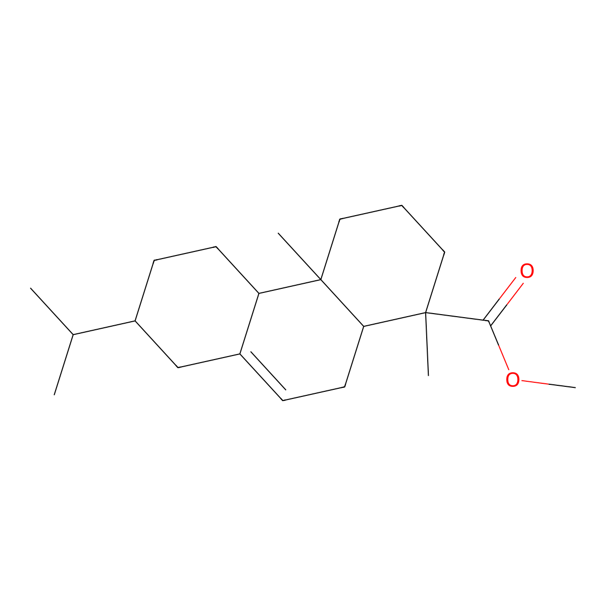 1-Phenanthrenecarboxylic acid, 1,2,3,4,4a,4b,5,6,7,8,10,10a-dodecahydro-1,4a-dimethyl-7-(1-methylethyl)-, methyl ester molecular structure, CAS 67893-02-1