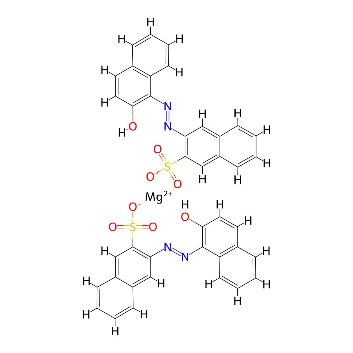Magnesate(2-), bis(2-(2-(2-(hydroxy-kappaO)-1-naphthalenyl)diazenyl-kappaN1)-1-naphthalenesulfonato(2-)-kappaO)-, hydrogen (1:2) molecular structure, CAS 67893-11-2