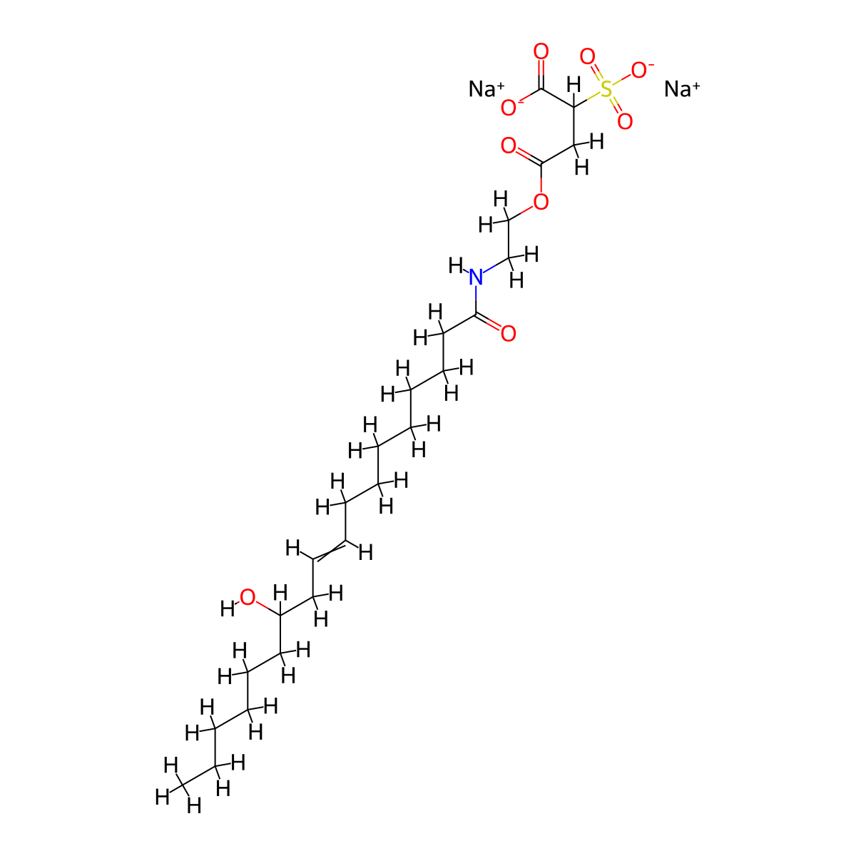 Butanedioic acid, 2-sulfo-, 4-(2-((12-hydroxy-1-oxo-9-octadecen-1-yl)amino)ethyl) ester, sodium salt (1:2) molecular structure, CAS 67893-42-9