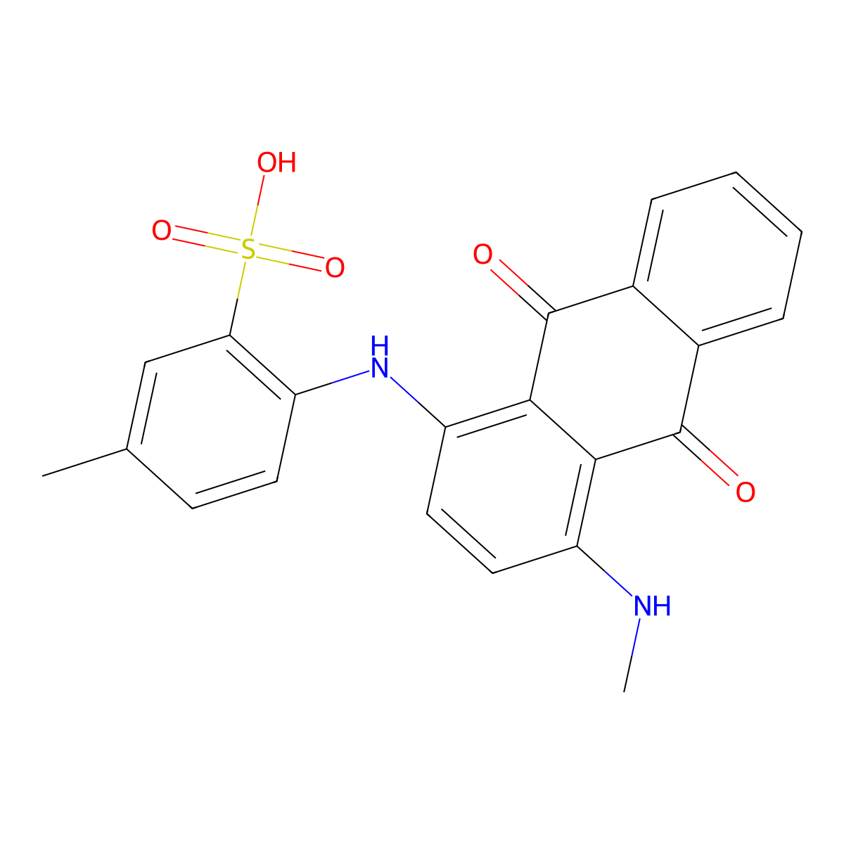 Benzenesulfonic acid, 2-[[9,10-dihydro-4-(methylamino)-9,10-dioxo-1-anthracenyl]amino]-5-methyl- molecular structure, CAS 67893-47-4