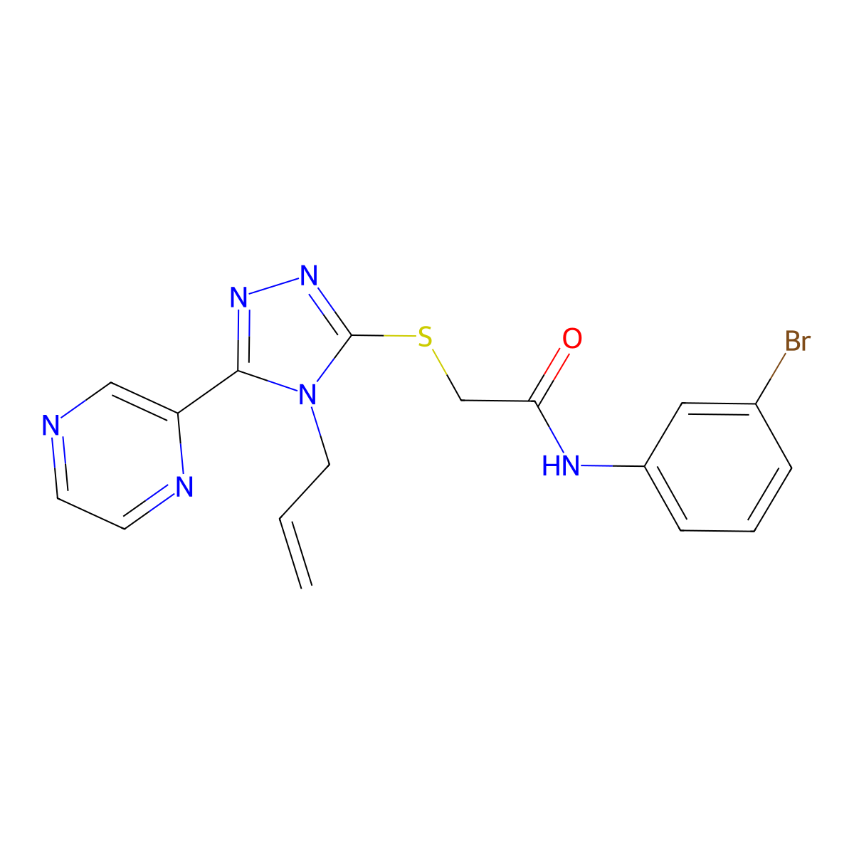 N-(3-bromophenyl)-2-{[4-(prop-2-en-1-yl)-5-(pyrazin-2-yl)-4H-1,2,4-triazol-3-yl]sulfanyl}acetamide molecular structure, CAS 678971-76-1
