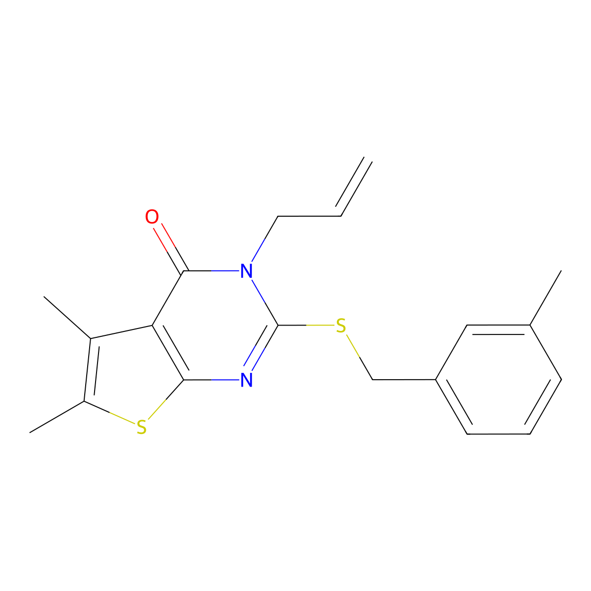 5,6-dimethyl-2-[(3-methylbenzyl)sulfanyl]-3-(prop-2-en-1-yl)thieno[2,3-d]pyrimidin-4(3H)-one molecular structure, CAS 678972-19-5