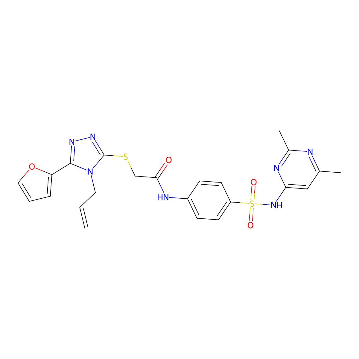 N-{4-[(2,6-dimethylpyrimidin-4-yl)sulfamoyl]phenyl}-2-{[5-(furan-2-yl)-4-(prop-2-en-1-yl)-4H-1,2,4-triazol-3-yl]sulfanyl}acetamide molecular structure, CAS 678972-22-0