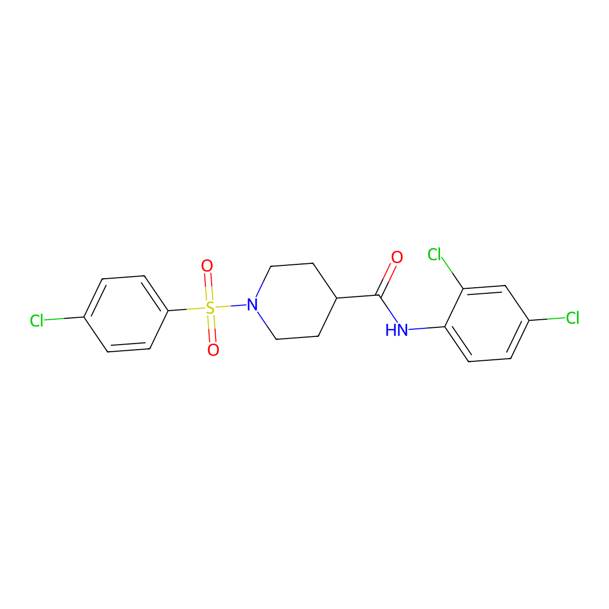 1-(4-chlorophenyl)sulfonyl-N-(2,4-dichlorophenyl)piperidine-4-carboxamide molecular structure, CAS 678972-57-1