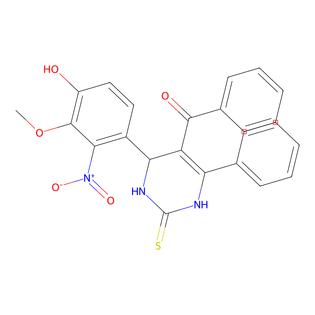 Phenyl[1,2,3,4-tetrahydro-4-(4-hydroxy-3-methoxy-2-nitrophenyl)-6-phenyl-2-thioxo-5-pyrimidinyl]methanone molecular structure, CAS 678972-65-1