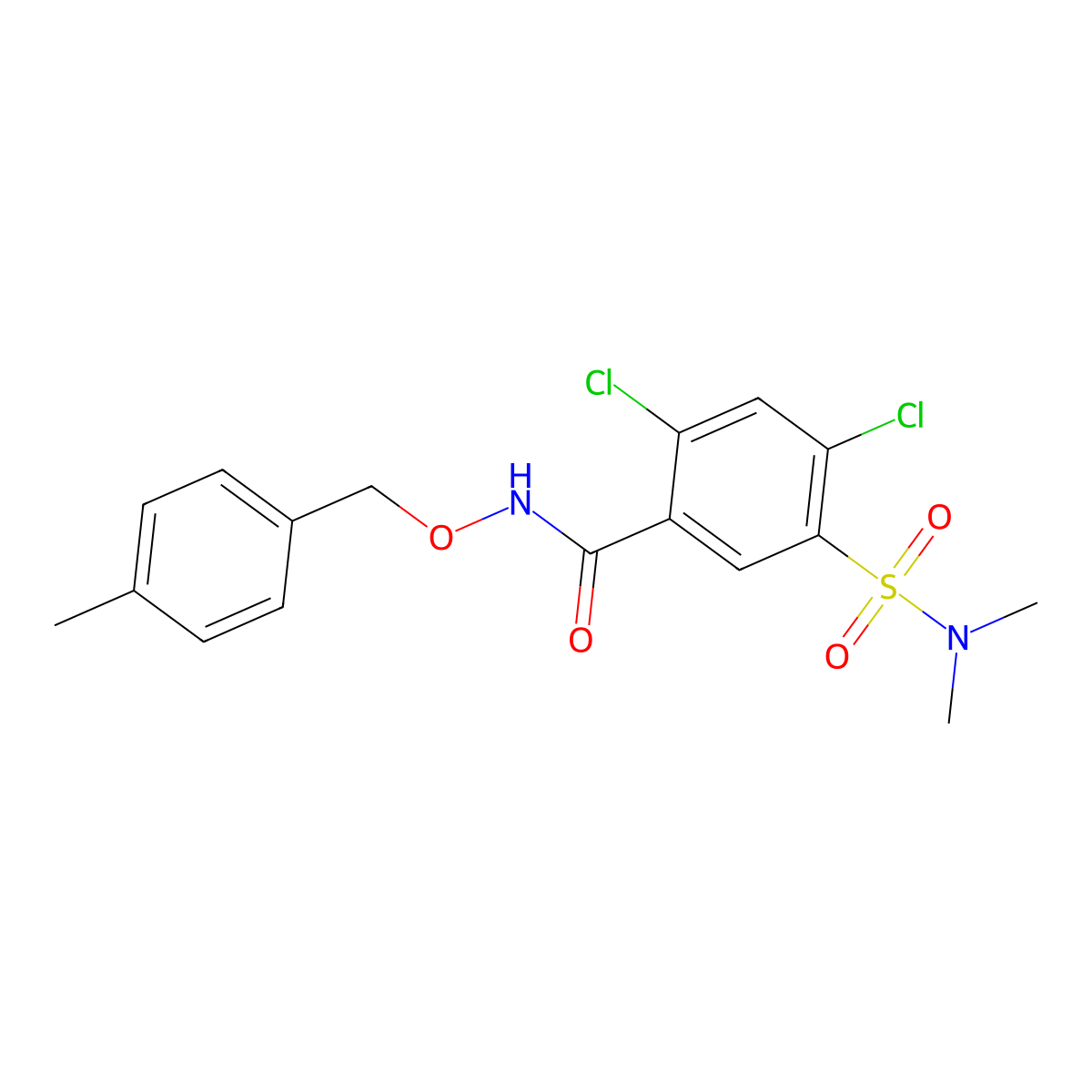 2,4-dichloro-5-(dimethylsulfamoyl)-N-[(4-methylphenyl)methoxy]benzamide molecular structure, CAS 678973-31-4