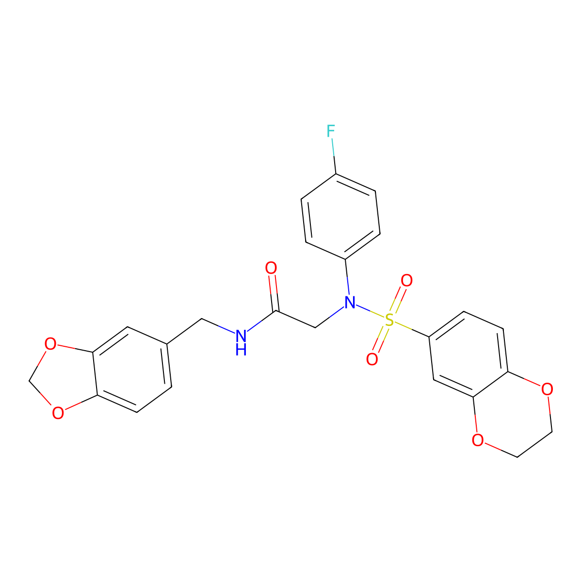 N-(1,3-benzodioxol-5-ylmethyl)-2-[N-(2,3-dihydro-1,4-benzodioxin-6-ylsulfonyl)-4-fluoroanilino]acetamide molecular structure, CAS 678973-44-9