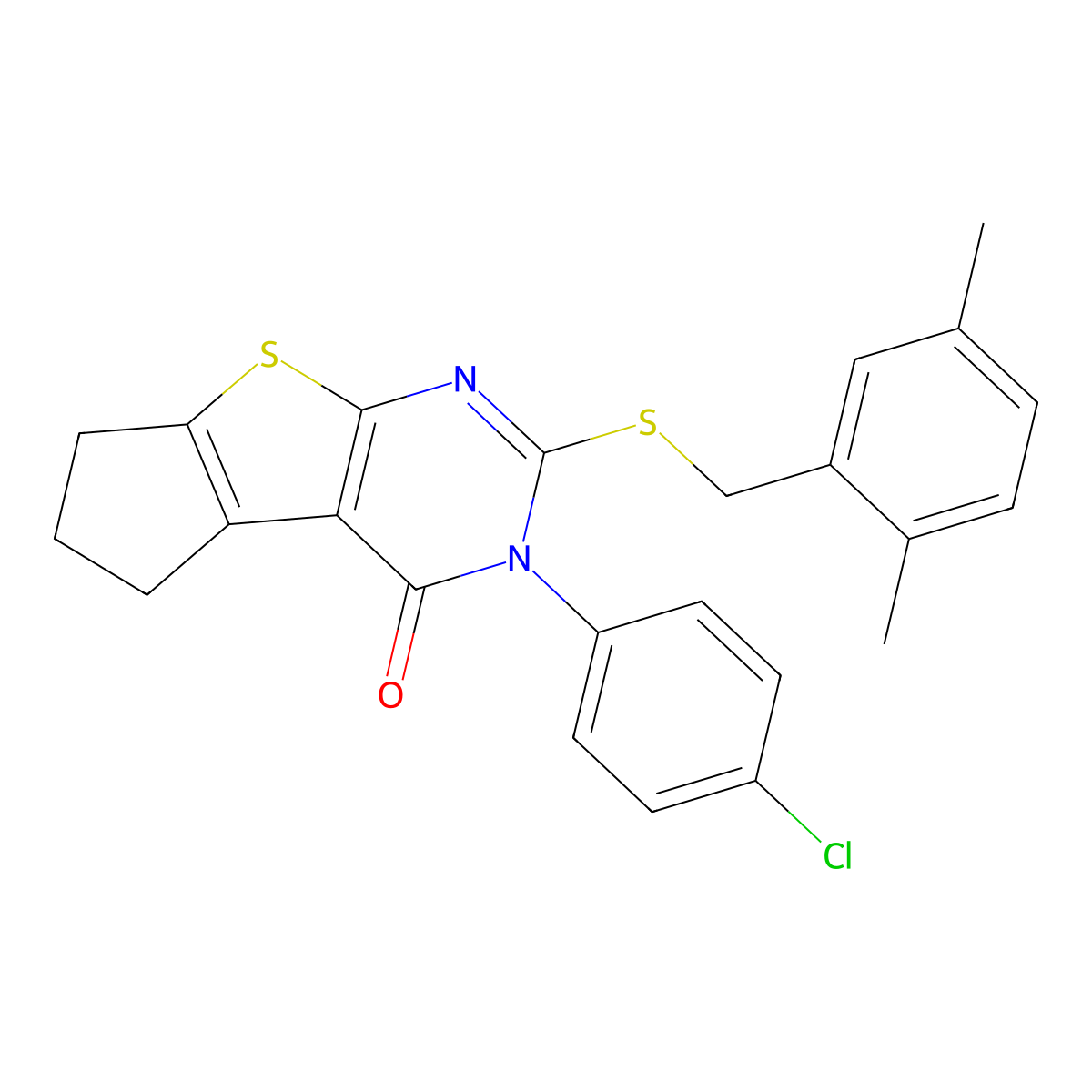 3-(4-chlorophenyl)-2-[(2,5-dimethylbenzyl)sulfanyl]-3,5,6,7-tetrahydro-4H-cyclopenta[4,5]thieno[2,3-d]pyrimidin-4-one molecular structure, CAS 678973-50-7