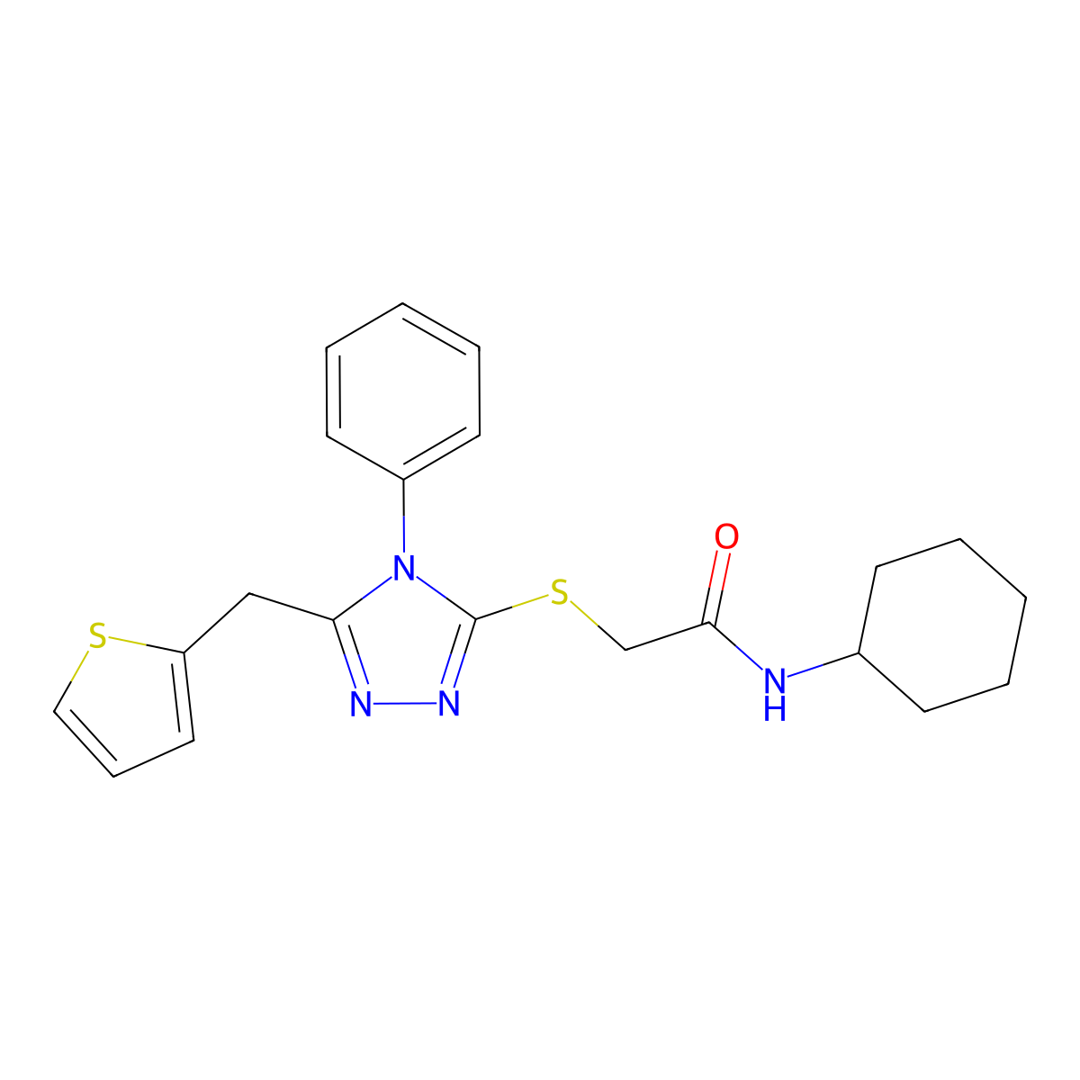 N-cyclohexyl-2-{[4-phenyl-5-(2-thienylmethyl)-4H-1,2,4-triazol-3-yl]thio}acetamide molecular structure, CAS 678978-31-9