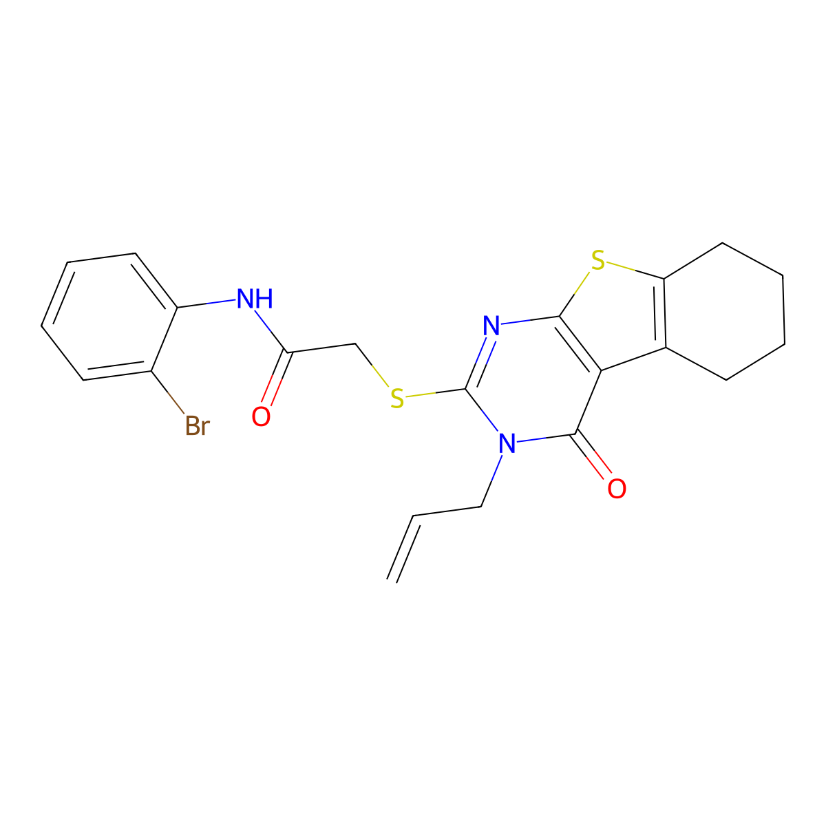 N-(2-bromophenyl)-2-{[4-oxo-3-(prop-2-en-1-yl)-3,4,5,6,7,8-hexahydro[1]benzothieno[2,3-d]pyrimidin-2-yl]sulfanyl}acetamide molecular structure, CAS 678978-99-9