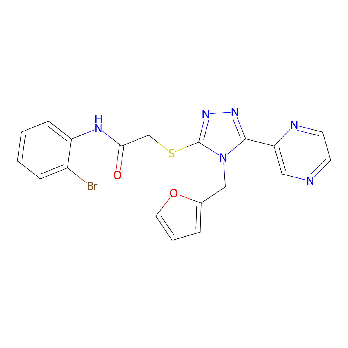N-(2-bromophenyl)-2-{[4-(furan-2-ylmethyl)-5-(pyrazin-2-yl)-4H-1,2,4-triazol-3-yl]sulfanyl}acetamide molecular structure, CAS 678979-32-3