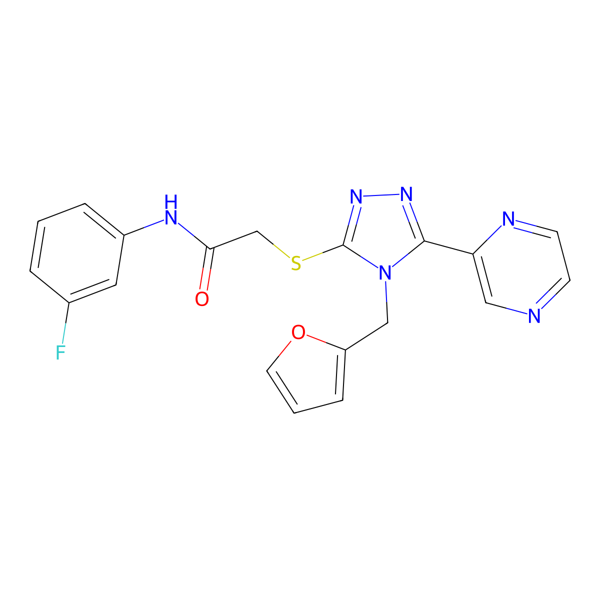 N-(3-fluorophenyl)-2-{[4-(furan-2-ylmethyl)-5-(pyrazin-2-yl)-4H-1,2,4-triazol-3-yl]sulfanyl}acetamide molecular structure, CAS 678979-61-8