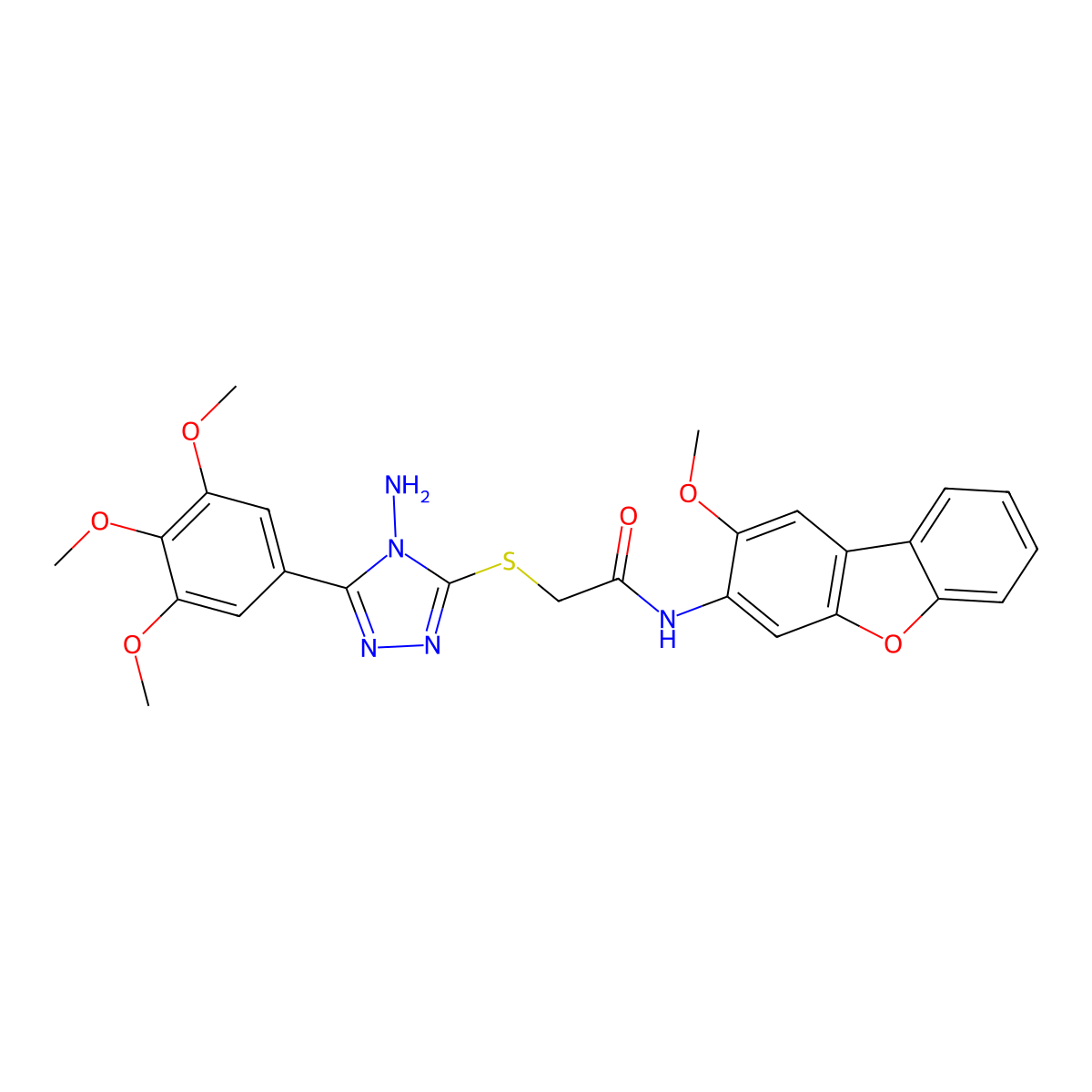 2-[4-amino-5-(3,4,5-trimethoxyphenyl)(1,2,4-triazol-3-ylthio)]-N-(2-methoxyben zo[3,4-b]benzo[d]furan-3-yl)acetamide molecular structure, CAS 678979-77-6