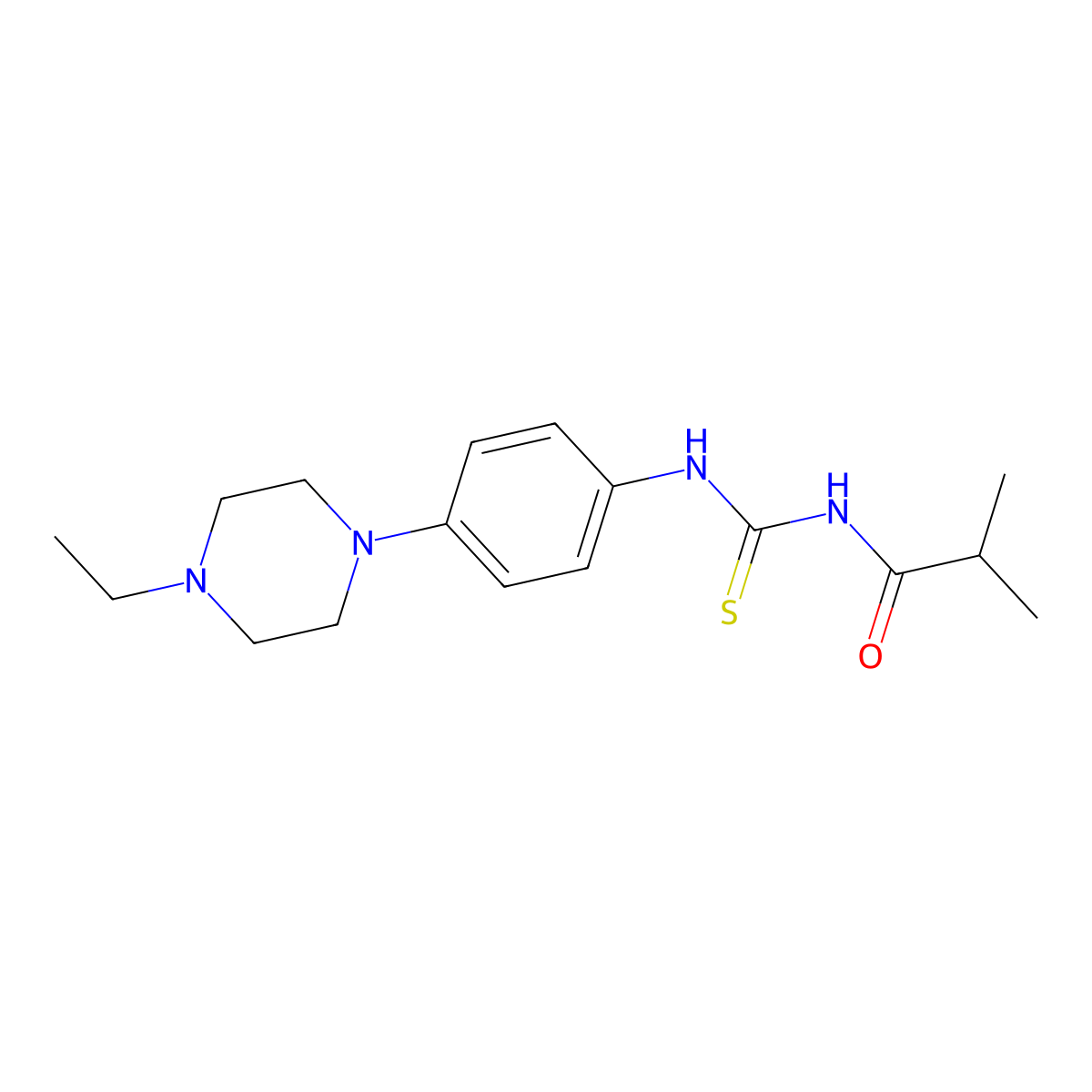 N-[[4-(4-ethylpiperazin-1-yl)phenyl]carbamothioyl]-2-methylpropanamide molecular structure, CAS 678983-64-7
